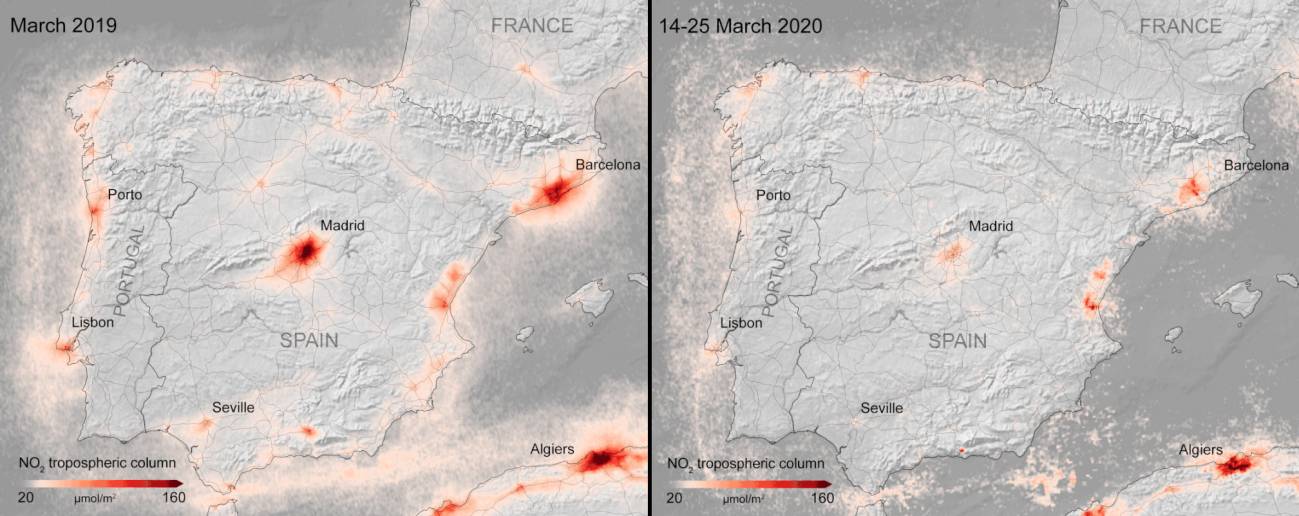 La caída de la contaminación por el confinamiento se ve desde el espacio