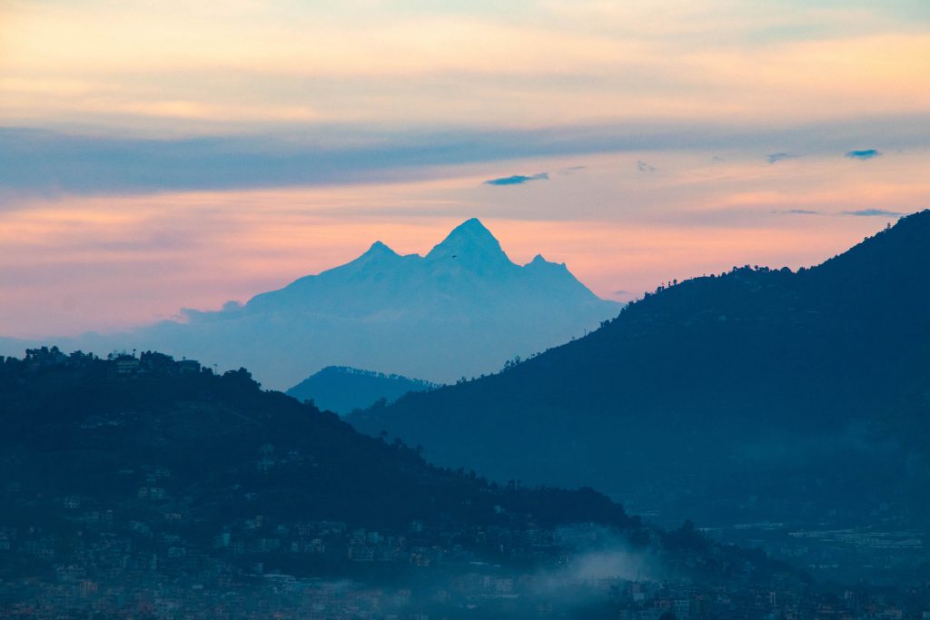 Baudhha Himal Himalchuli and Manaslu as seen from Kathmandu during the COVID 19 lockdown Nepal NT