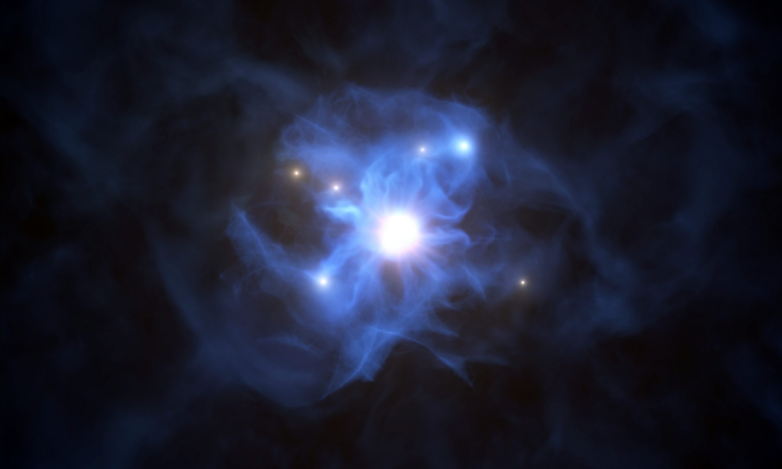 Descubren galaxias atrapadas en la red de un agujero negro supermasivo