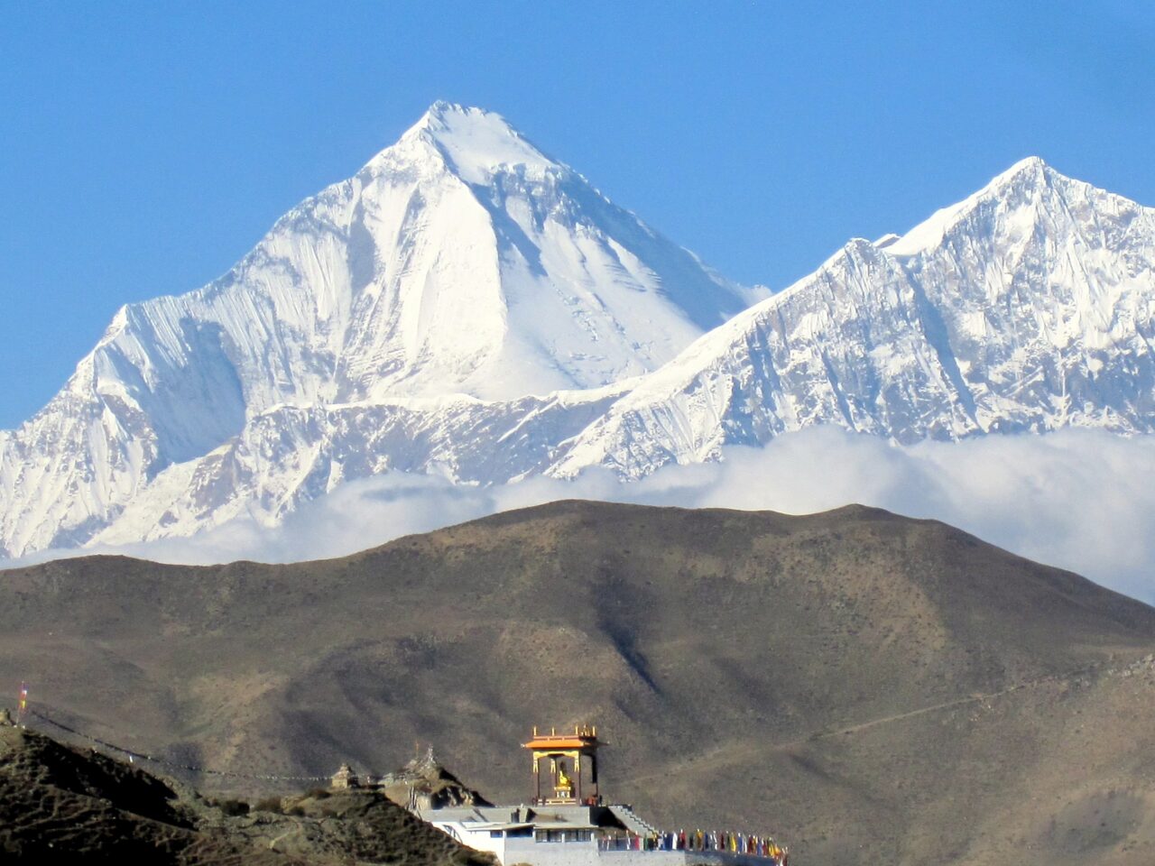2560px Dhaulagiri mountain with monastery in the background