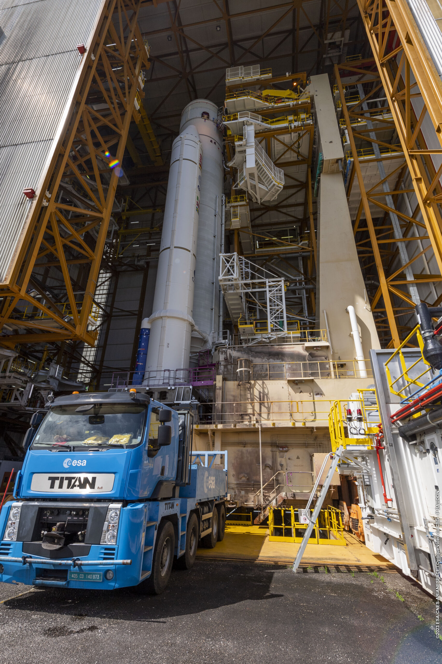 Ariane 5 rocket for the Juice launch being transferred to final assembly scaled
