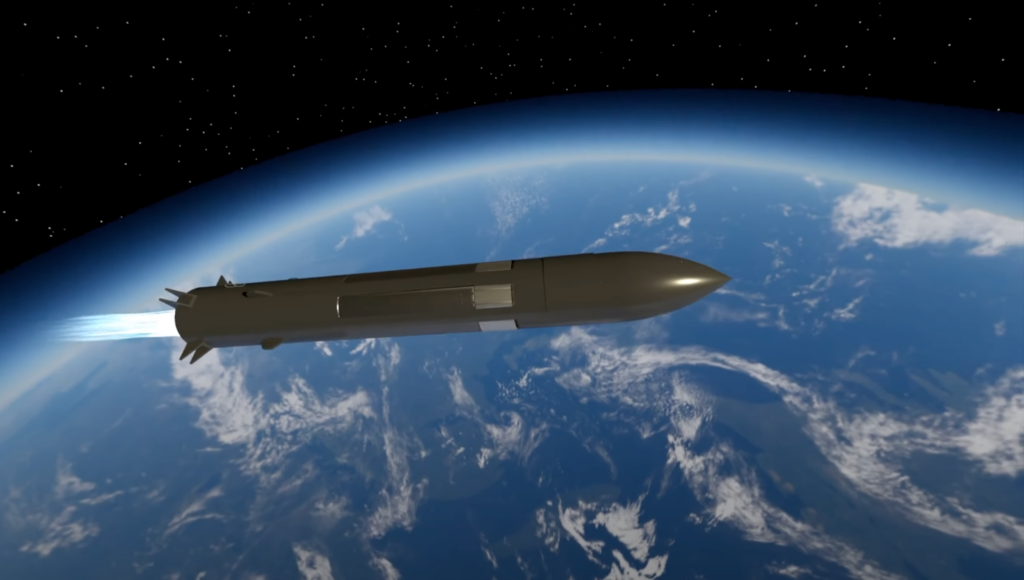 Ilustracion del cohete de Tehiru en su camino a la orbita
