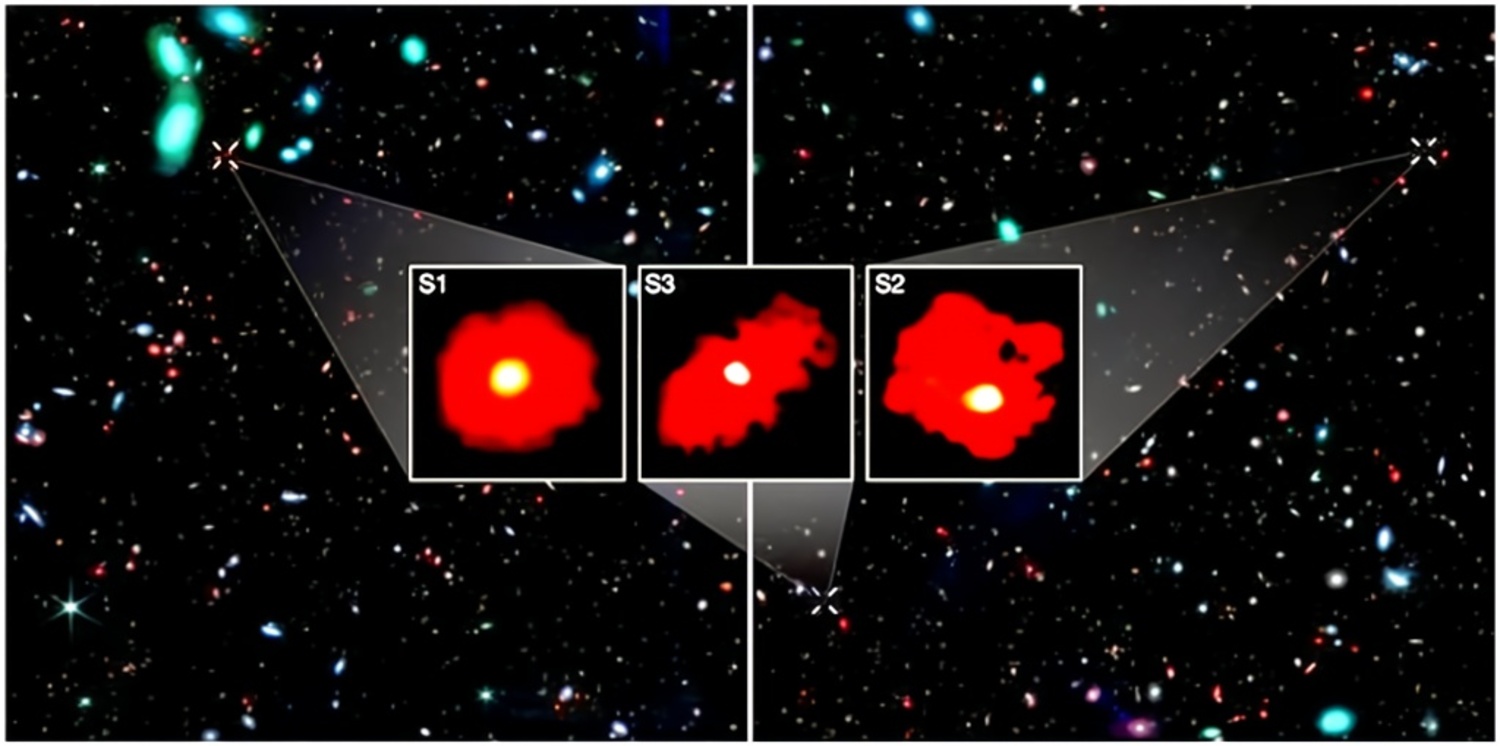 James Webb vuelve a sorprender con este hallazgo de tres galaxias rojas monstruosas