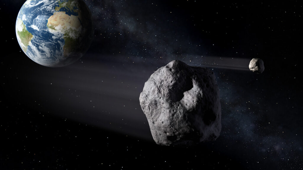 Ilustración de asteroides sobrevolando la Tierra