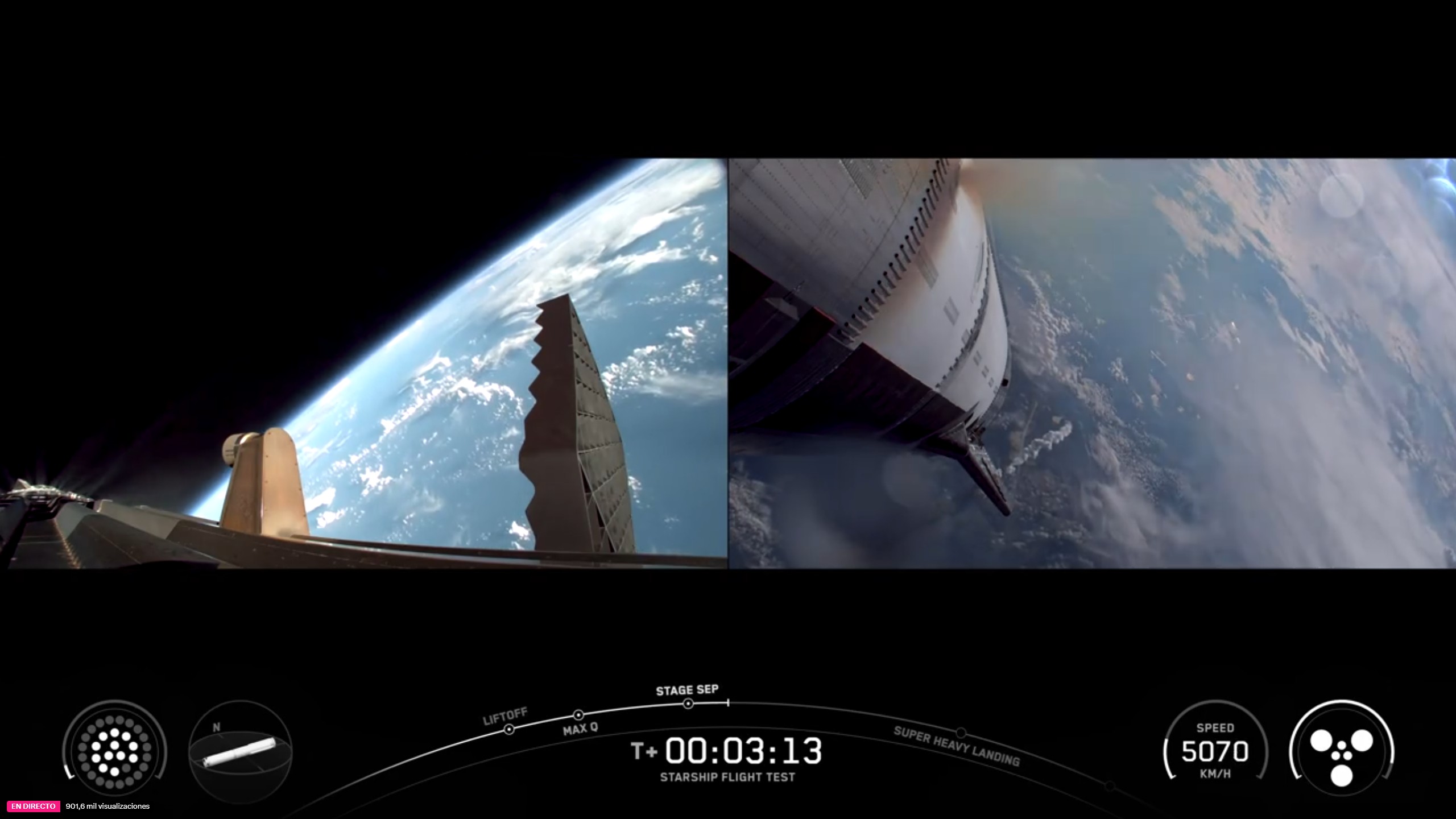 Separación de etapas en el vuelo de la Starship