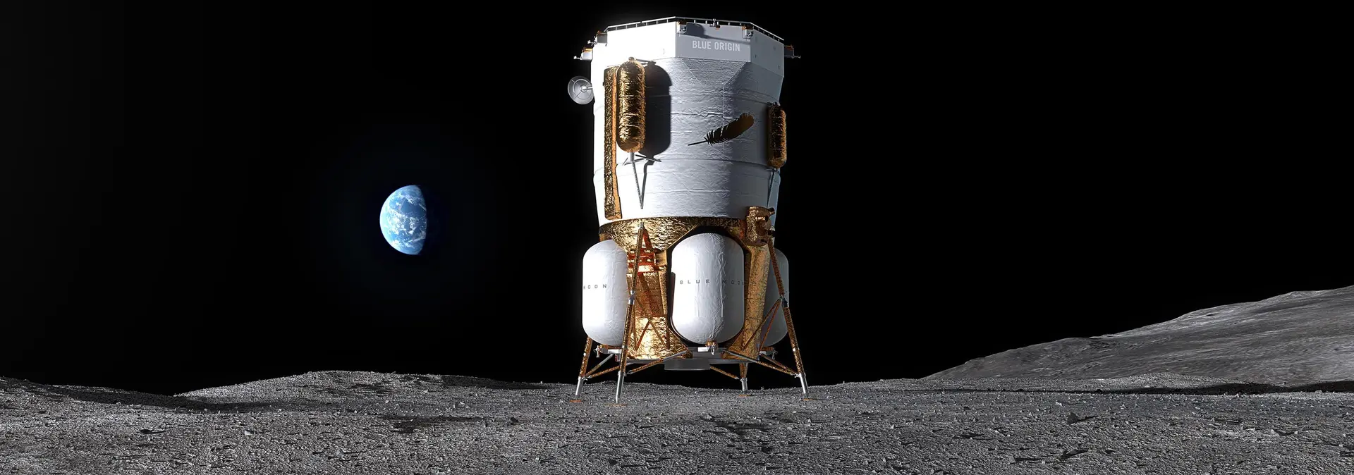 Ilustración de un aterrizador Blue Moon MK1 en la superficie lunar