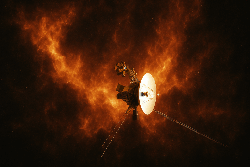 Ilustración de la sonda Voyager acercándose al muro de fuego