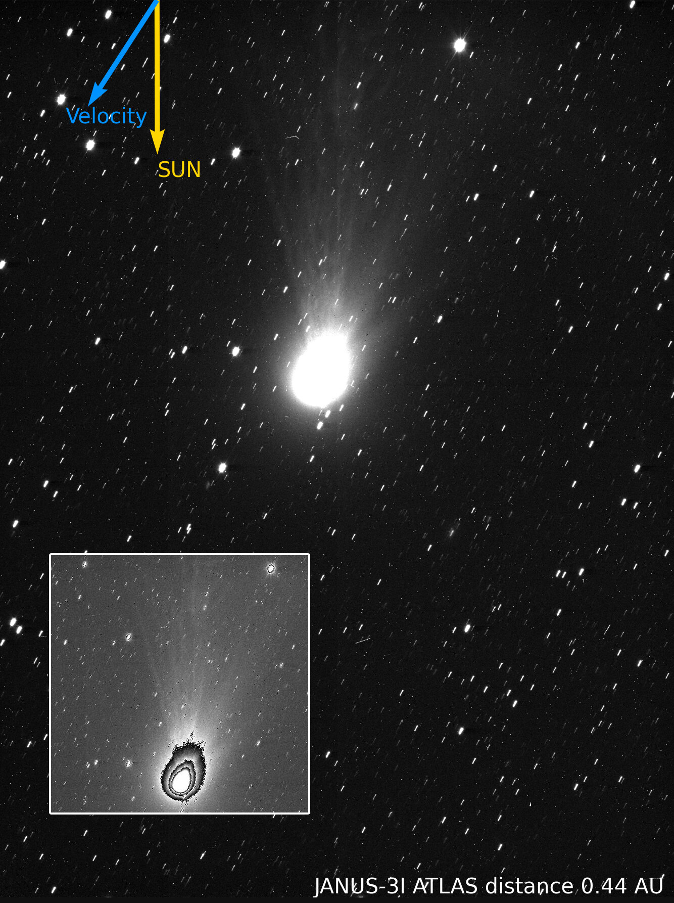 Cometa interestelar 3I/ATLAS captado por la cámara JANUS de la misión Juice