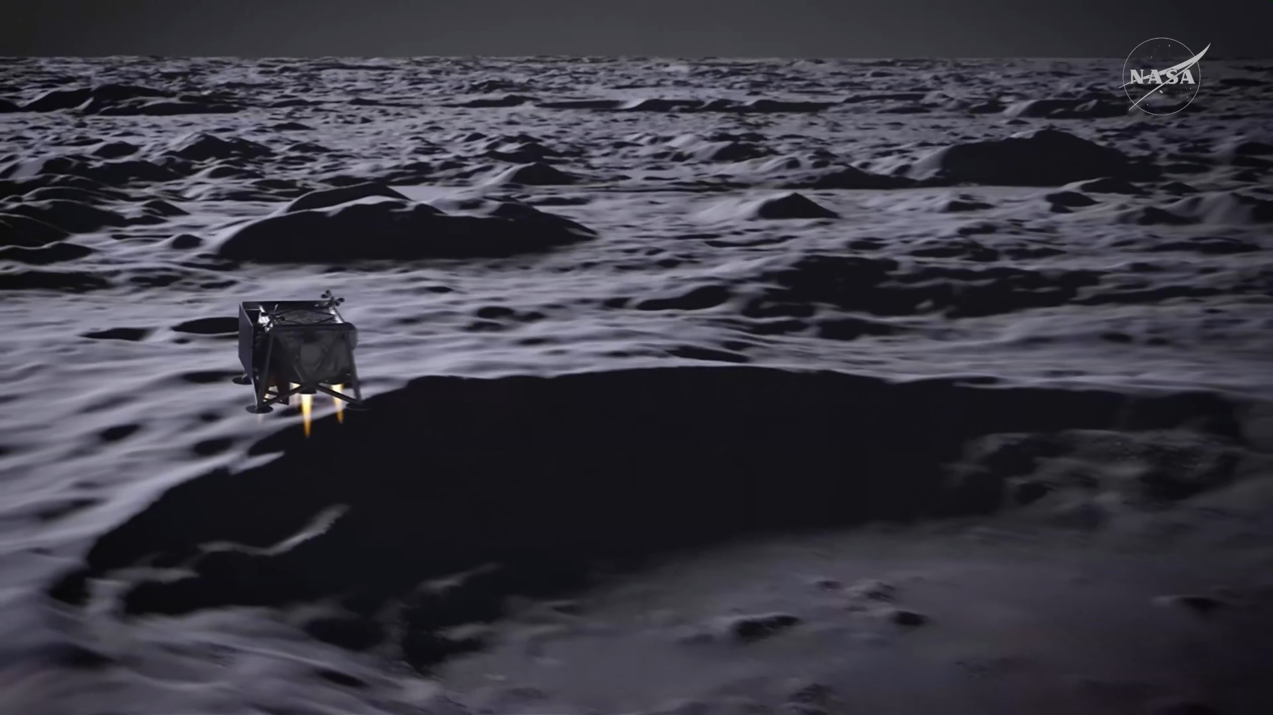 Representación de un dron Moonfall propulsándose sobre la Luna