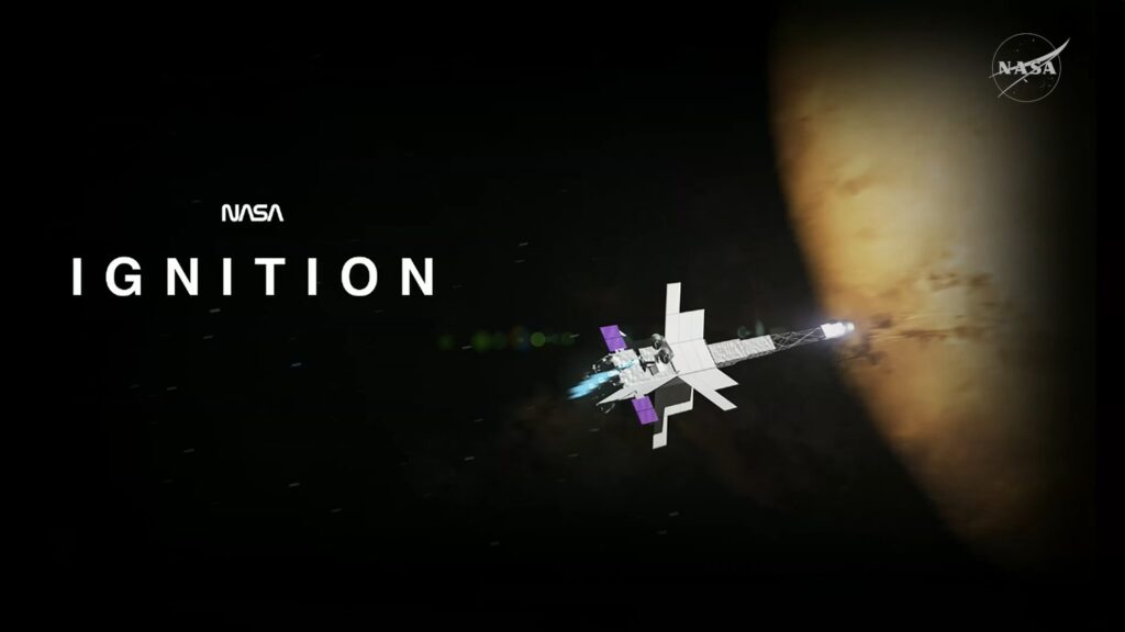 Imagen del remolcador nuclear SR-1 Freedom llegando a Marte