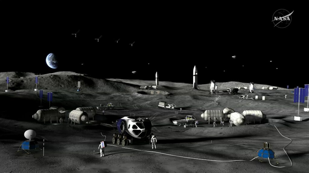 Imagen de lo que la NASA espera se convierta la base lunar anunciada. NASA
