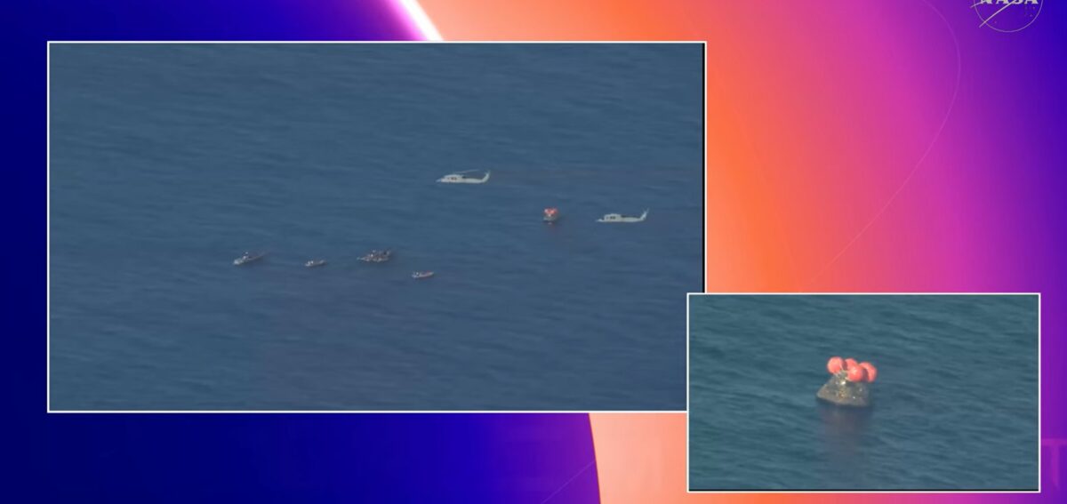 Equipos de rescate de la misión Artemis II, con dos helicópteros MH-60 Seahawk y cuatro barcos.