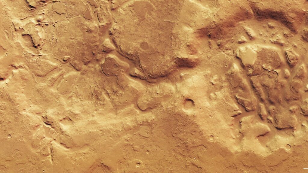 Terreno fragmentado de Mamers Valles en Marte.