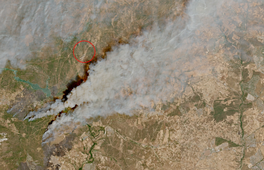 Imágen satelital de la zona afectada por el incendio de Robledo de Chavela