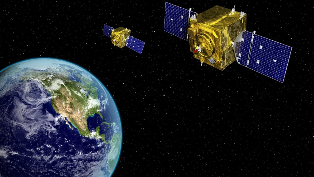 Recreación artística de los satélites GSSAP estadoubnidenses de Situación Espacial