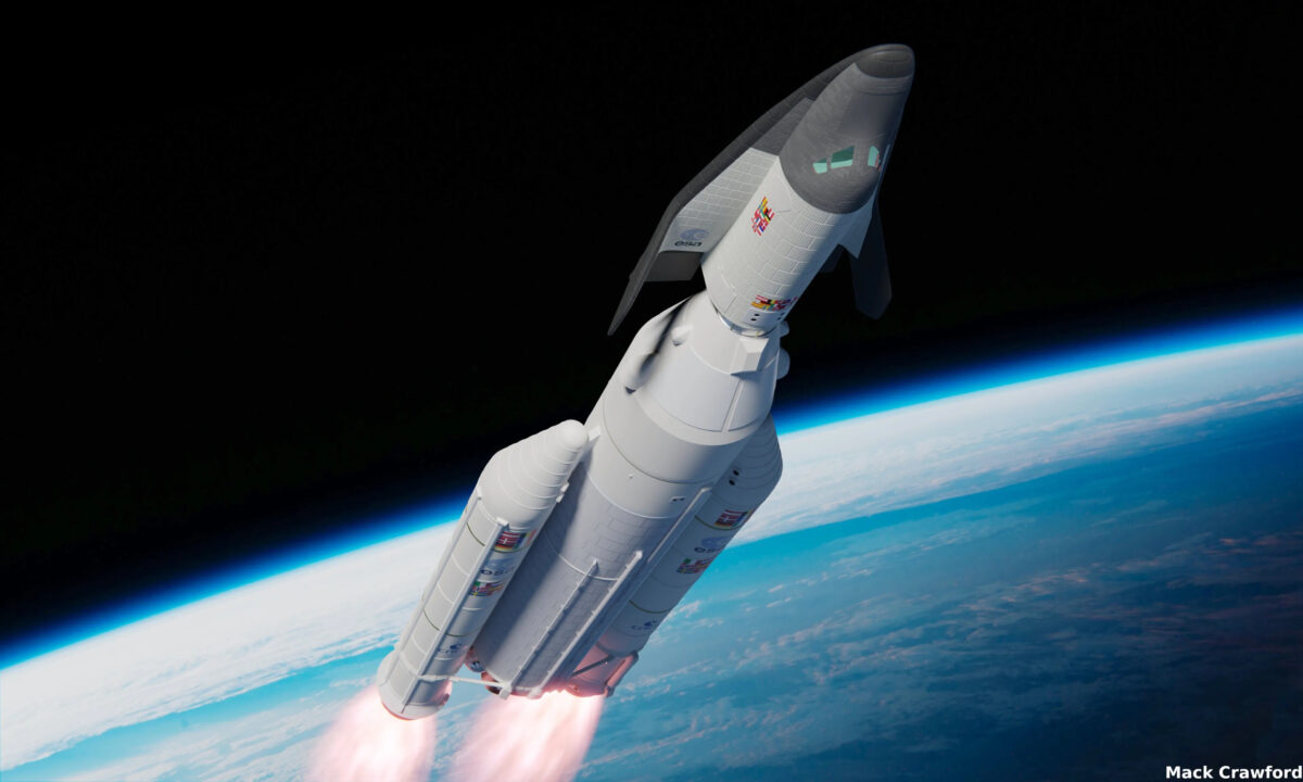 Imagen generada por ordenador de c´´omo se habría visto el Ariane 5 y el Hermes